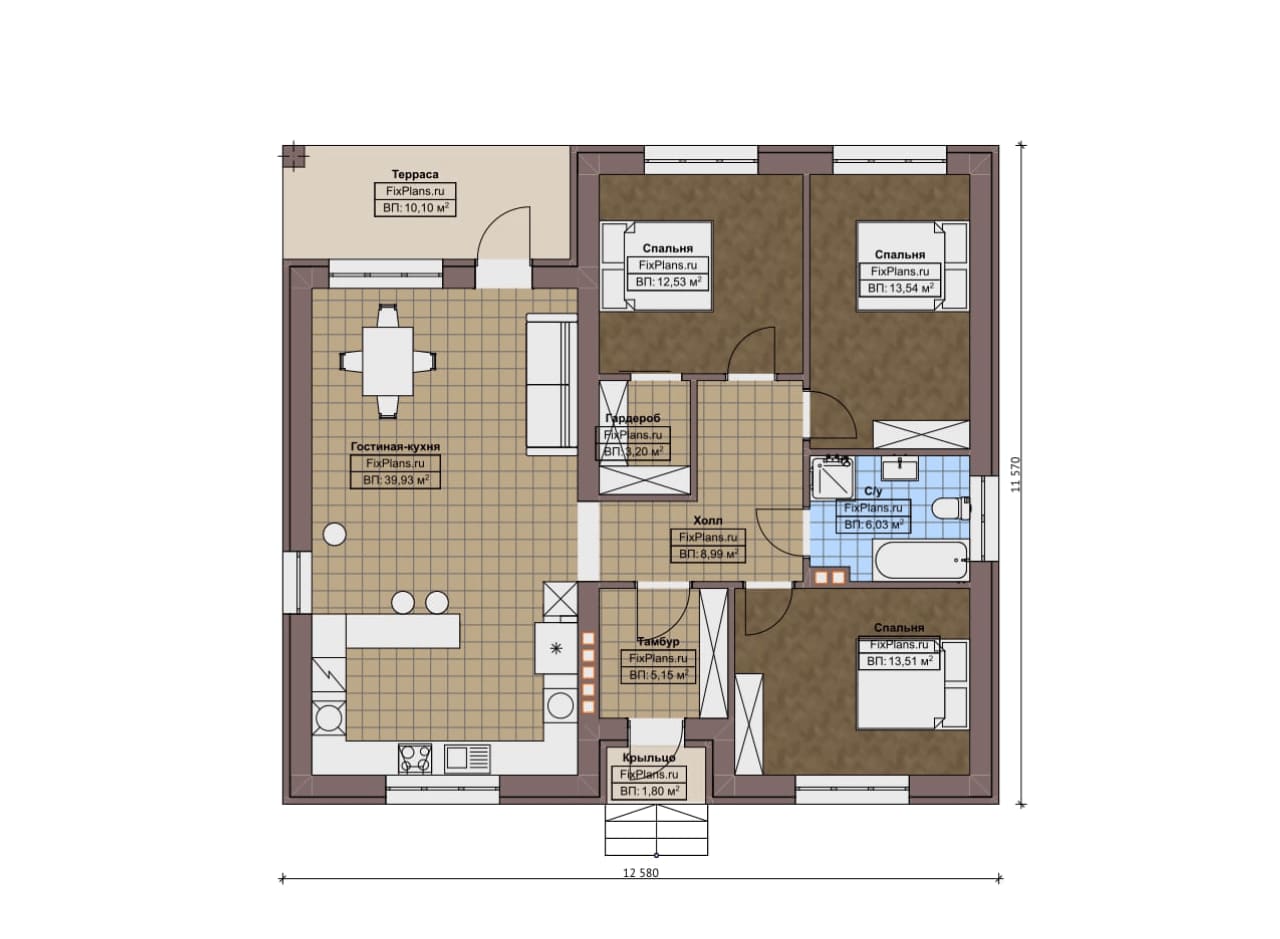 Планировка Одноэтажный дом F-6578