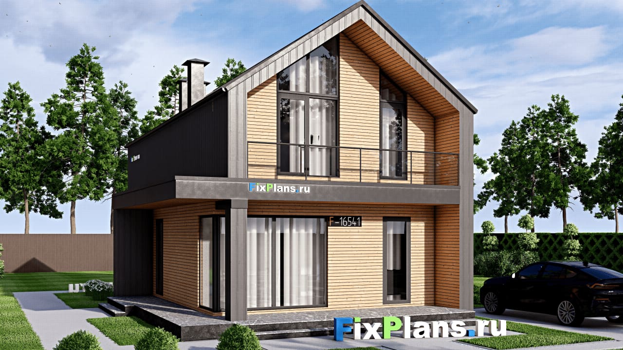 Одноэтажный дом с мансардой  F-16541 — фасад