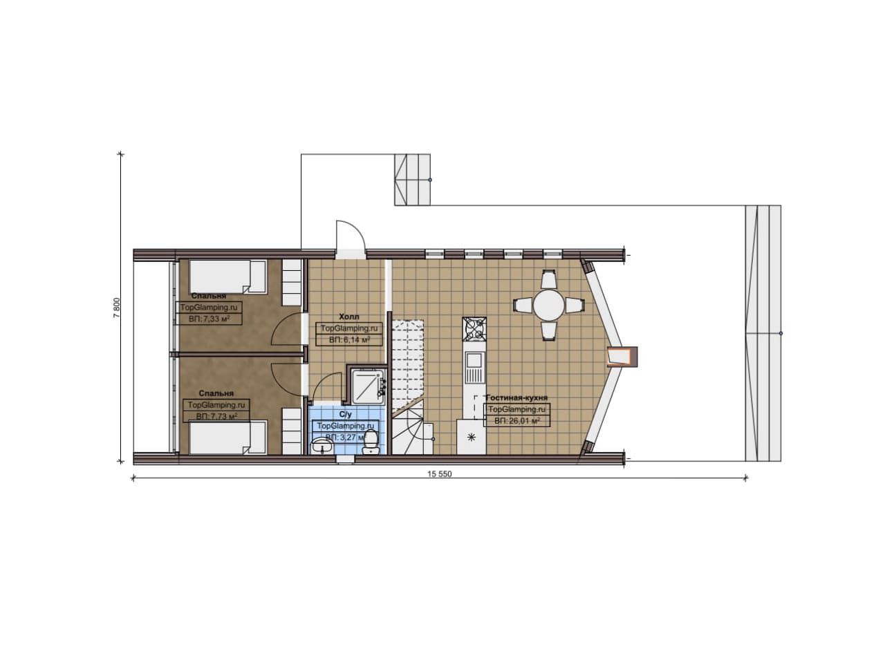 Планировка Одноэтажный дом с мансардой  F-22121