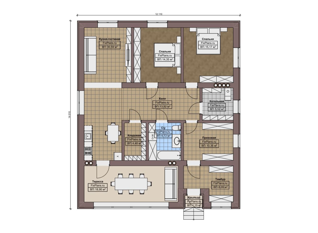 Планировка Одноэтажный дом F-14012