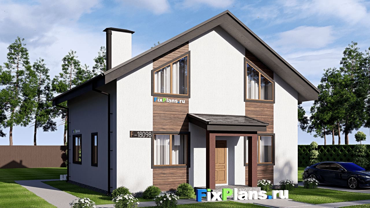 Одноэтажный дом с мансардой  F-18098 — фасад