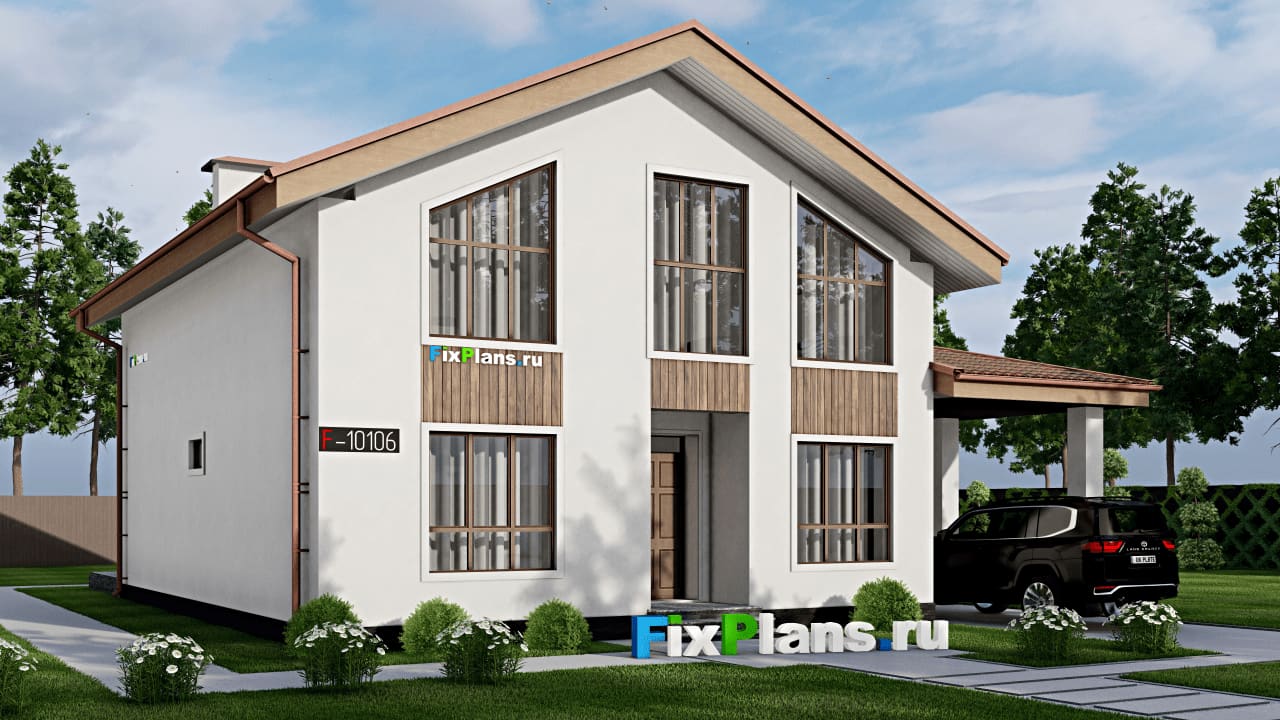 Одноэтажный дом с мансардой  F-10106 — фасад