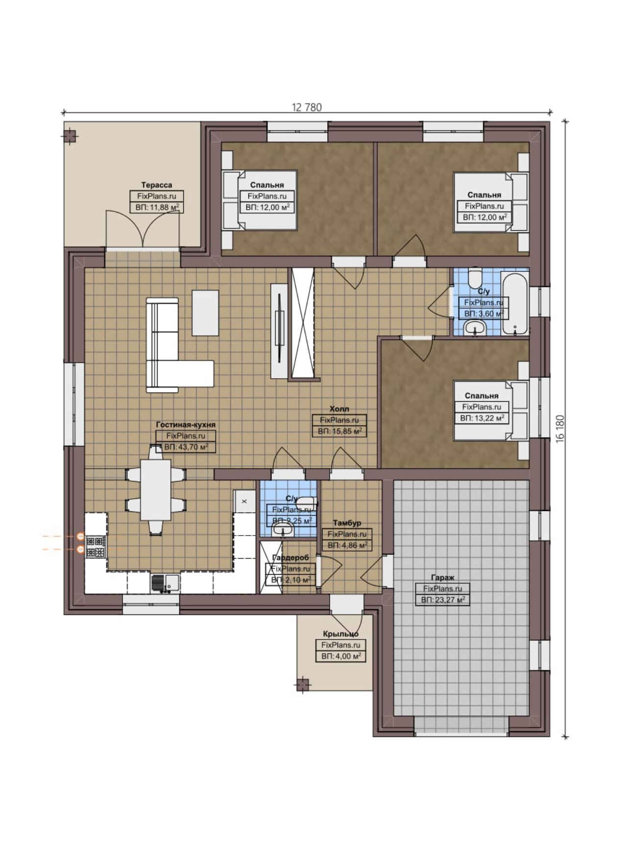 Планировка Одноэтажный дом F-4013