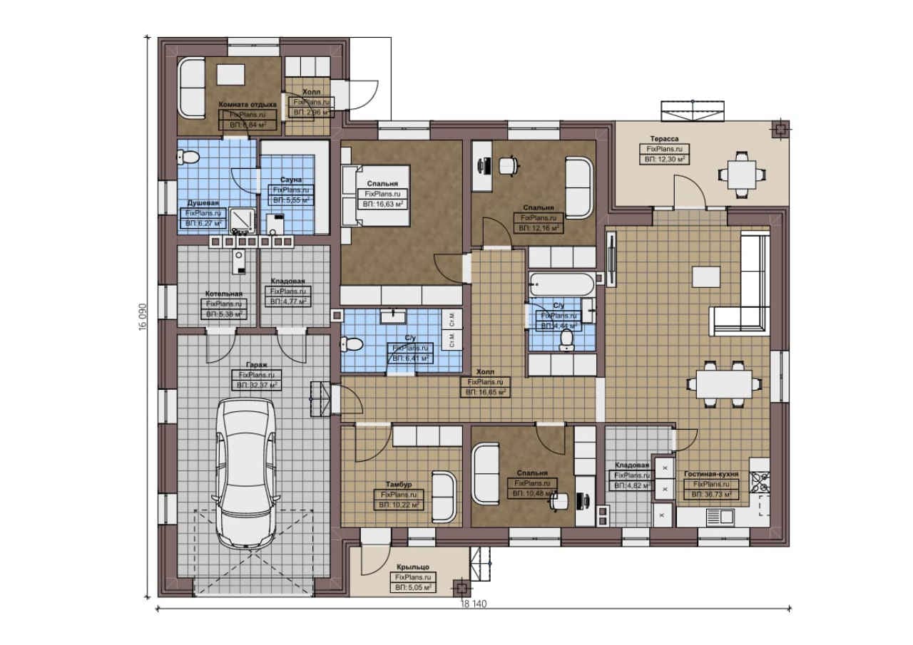 Планировка Одноэтажный дом F - 1205